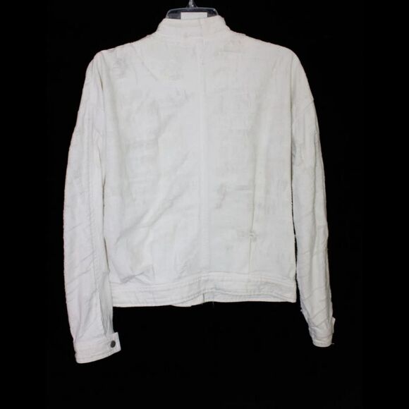 Free People womens jacket Tattered Distressed white denim tennis jacket SMALL - Picture 3 of 8